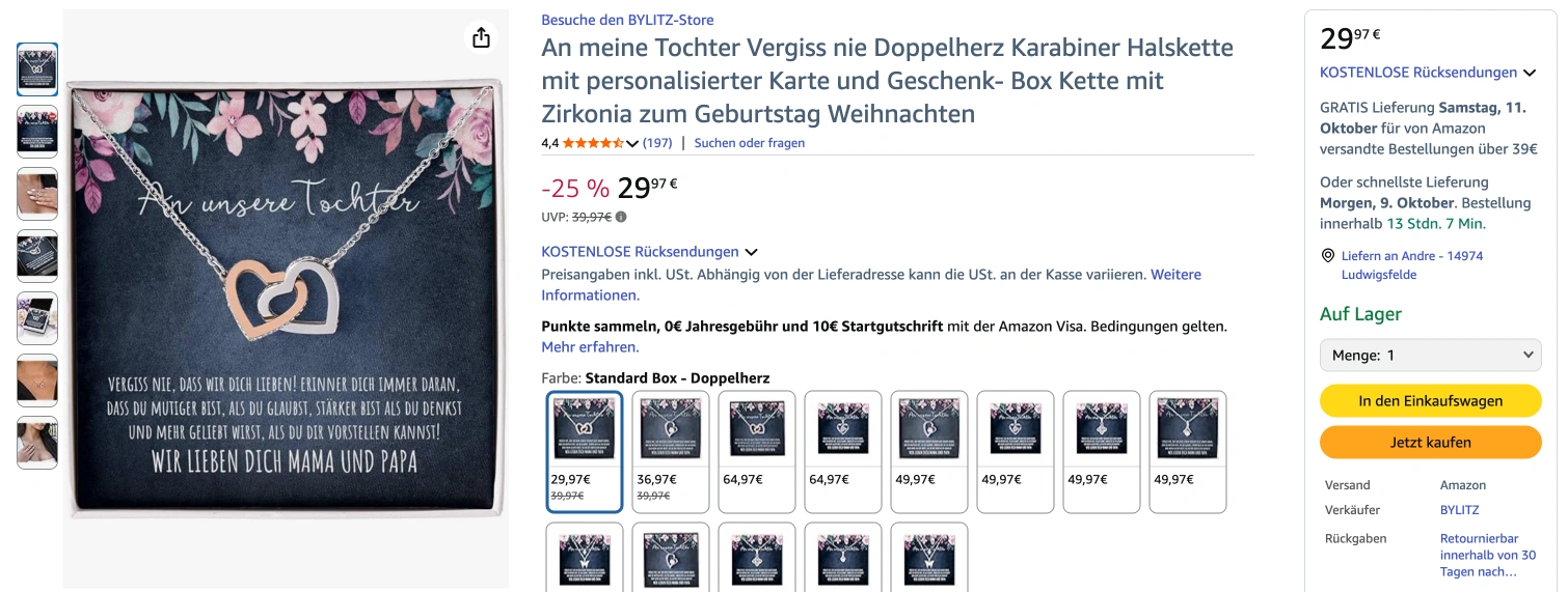 An meine Tochter Halsketten BYLITZ